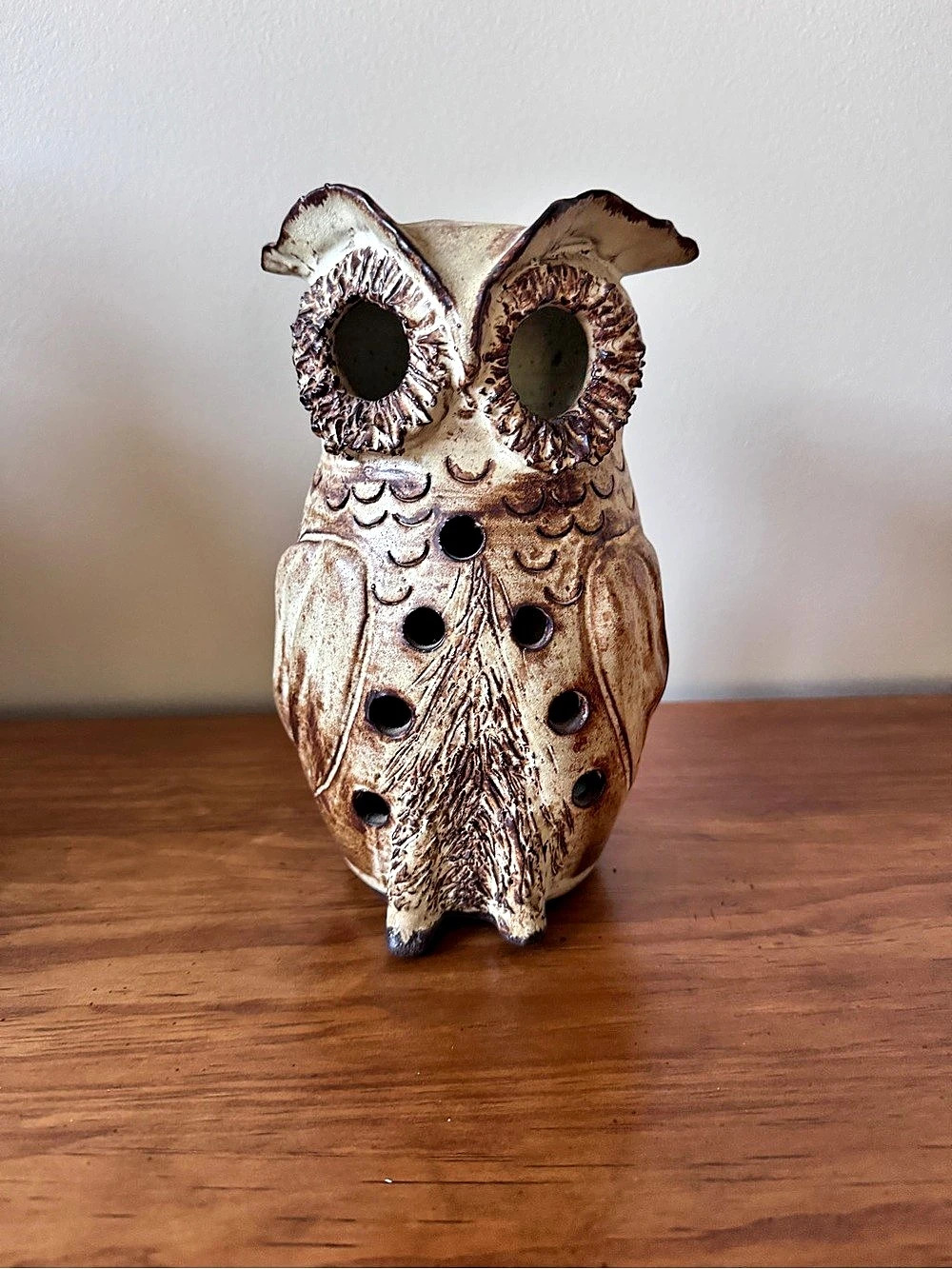 Vintage Brown Stoneware Owl